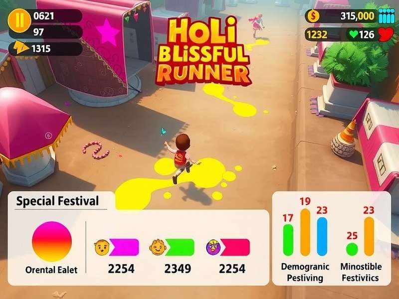 Holi Blissful Runner gameplay screenshot showing colorful characters and environments